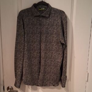 Murano Gray Floral Slim Fit Shirt with Lime Accent